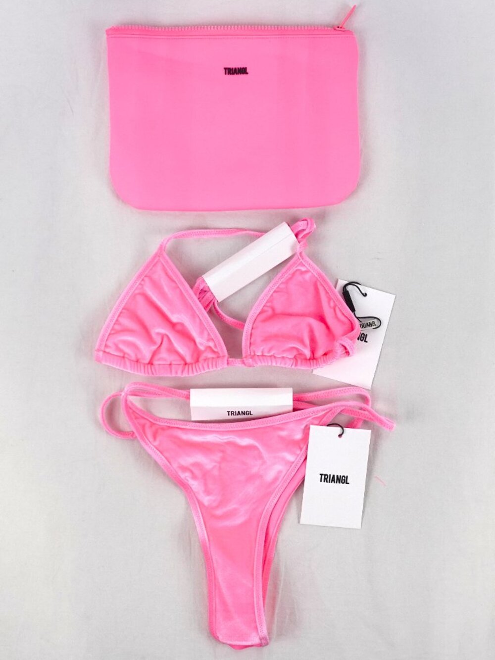 Triangl Vinca Pink Candy Velvet Triangle Bikini Set - Size Small Cheekiest - NWT